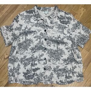 Vintage John Paul Richard Cream Black French‎ Country Short Sleeve Button Up 3X